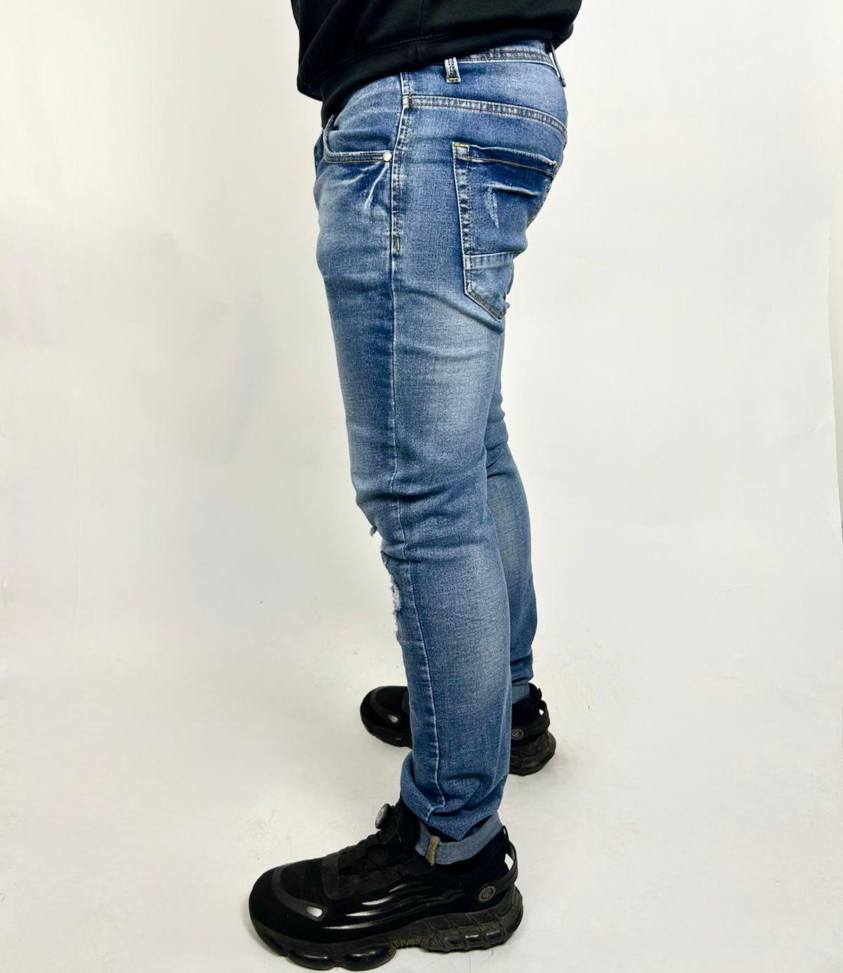 Jeans Blu Denim Rotture Sfilacciate - Landek