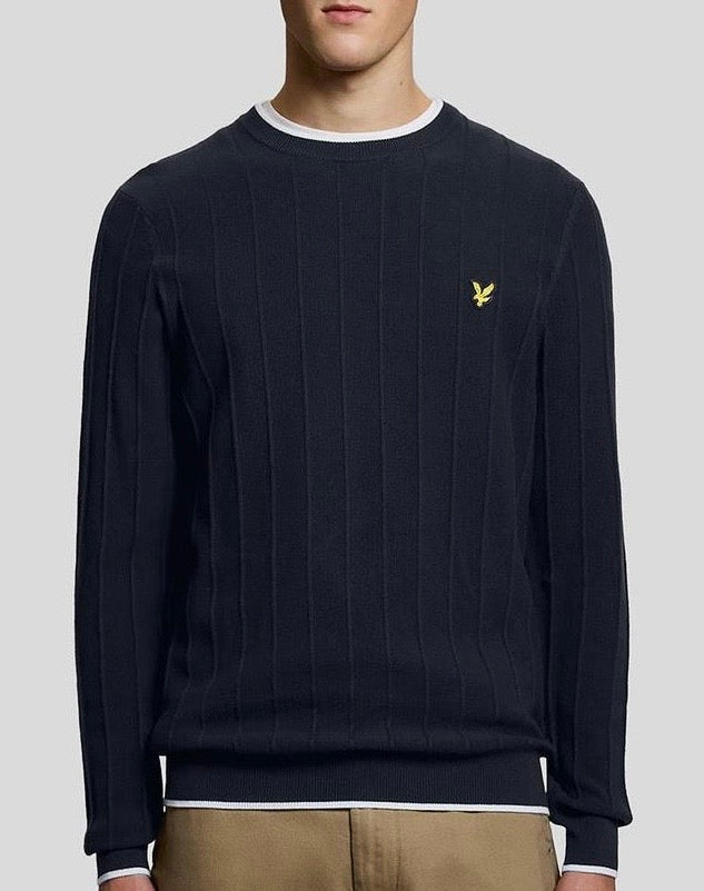 Tipped Pique Knitted Crew Neck Jumper, Dark Navy - Lyle&Scott