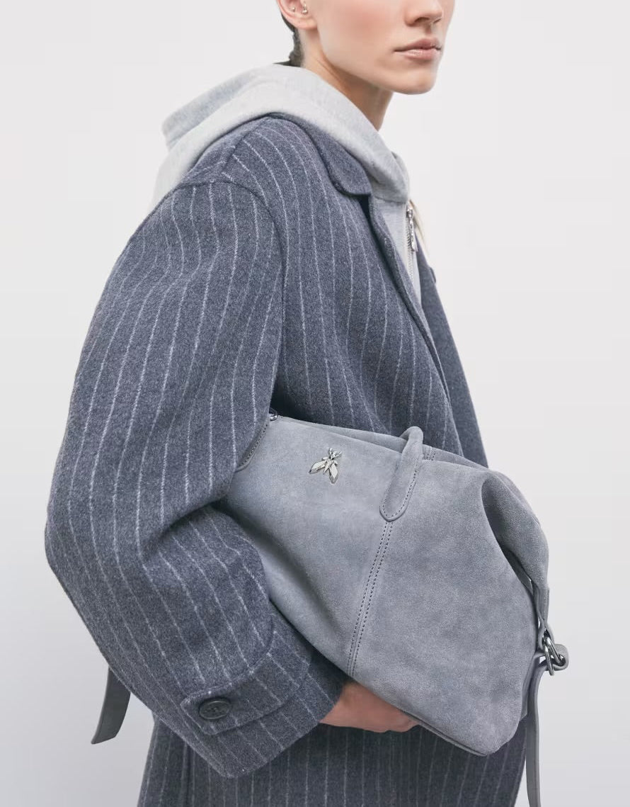 Borsa Bauletto New Business In Suede, Grigio - Patrizia Pepe