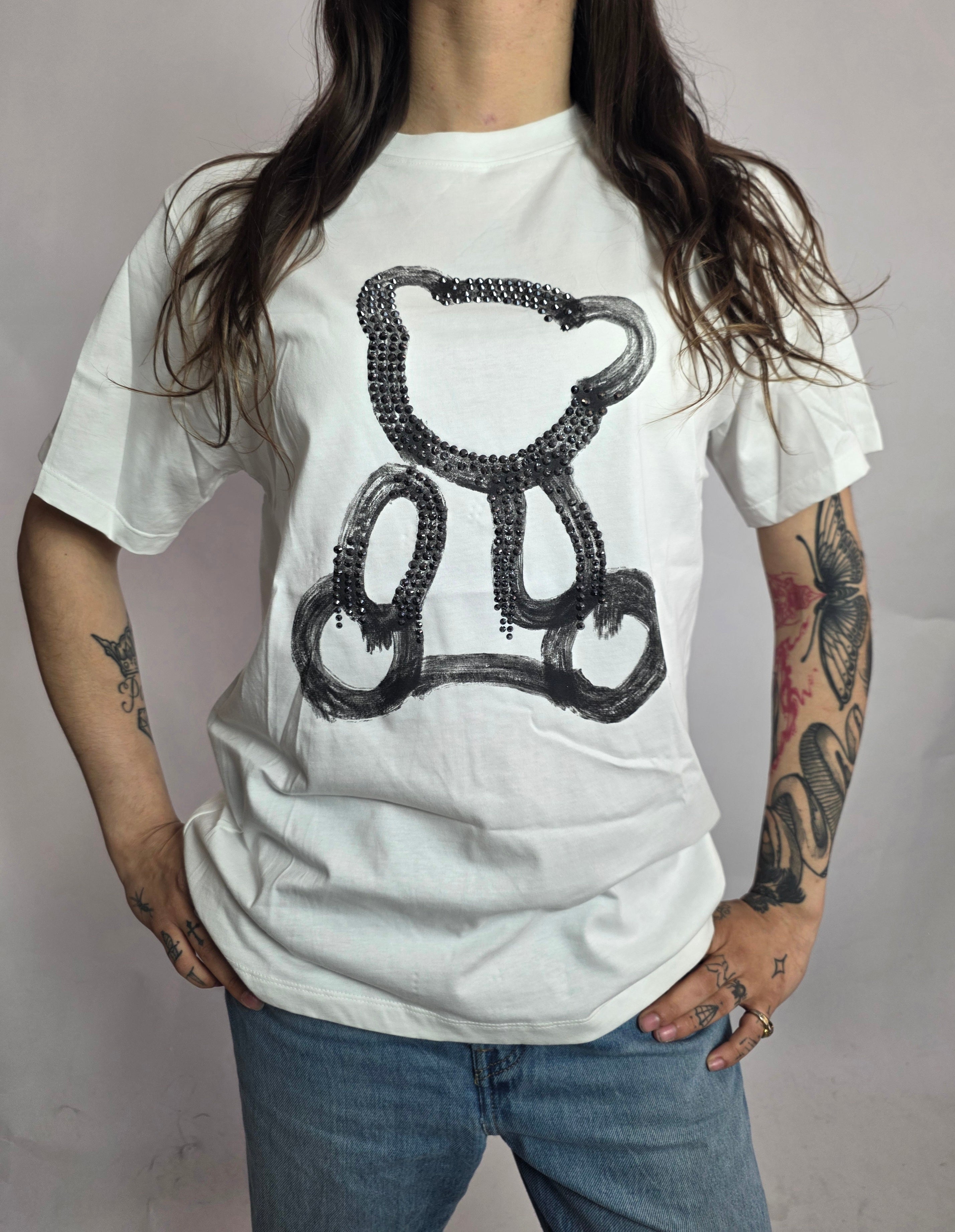 T-shirt Bear Strass, Bianco - Disclaimer