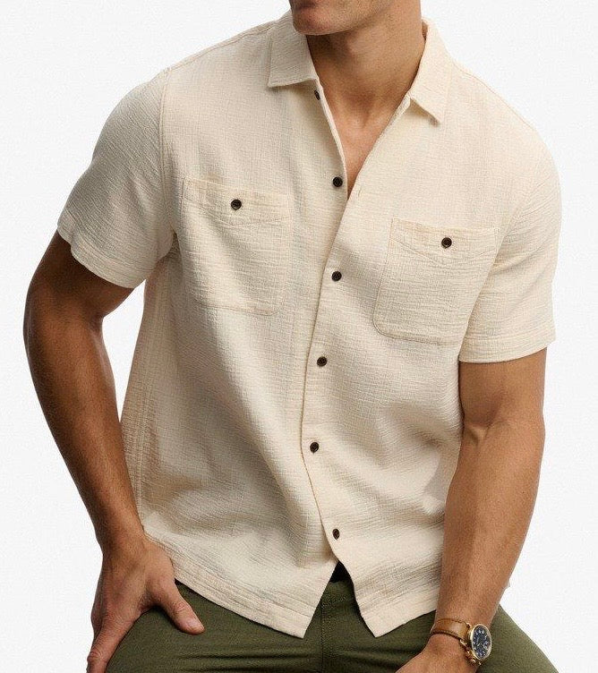 Camicia Cotone Texturizzata Manica Corta, Sabbia - Superdry
