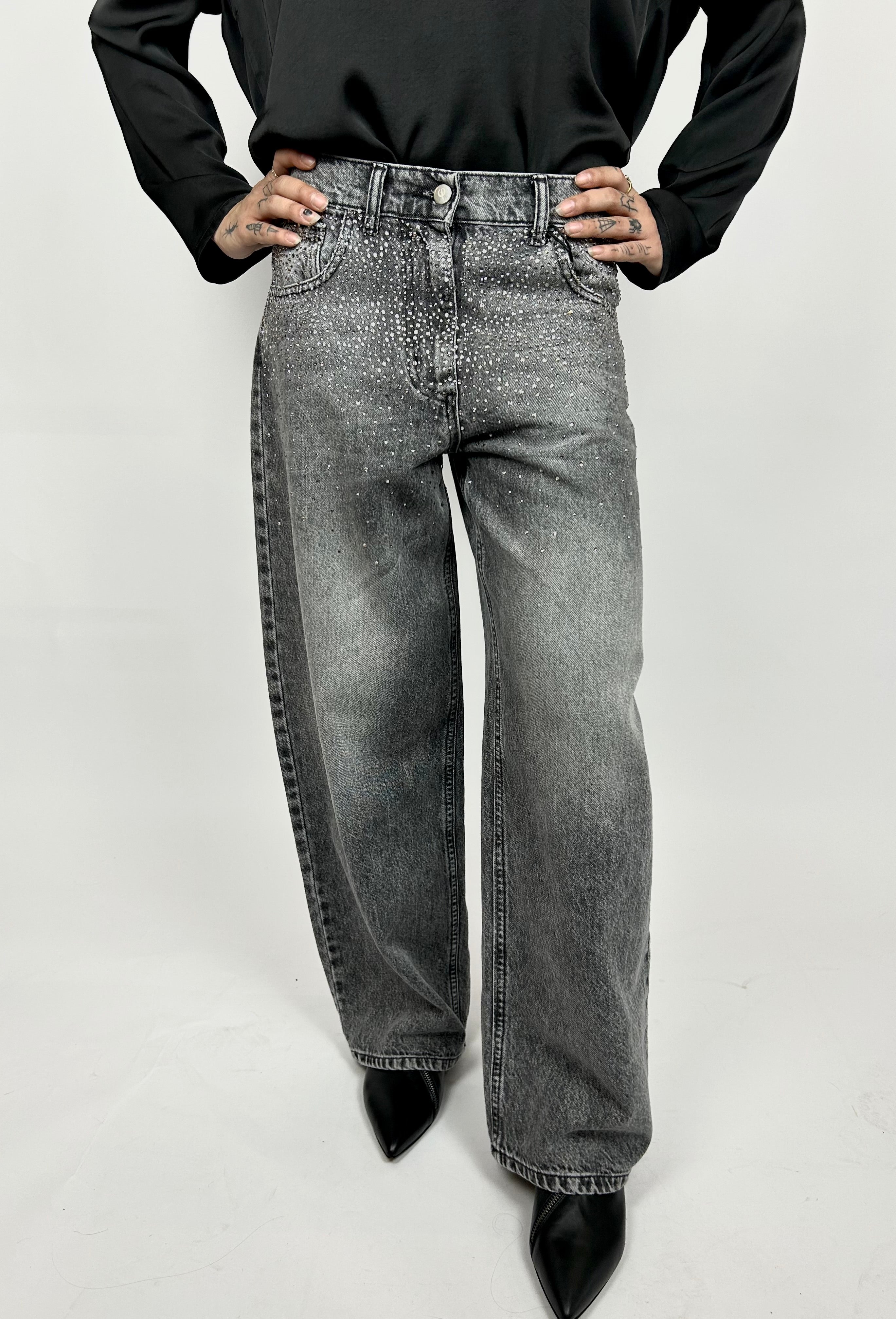 Jeans Strass, Dark Grey - Philia Loft