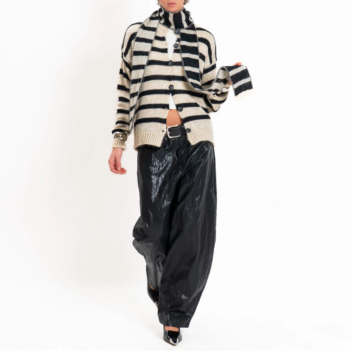 Cardigan Mohair A Righe Con Fusciacca, Panna/Nero - Philia Loft