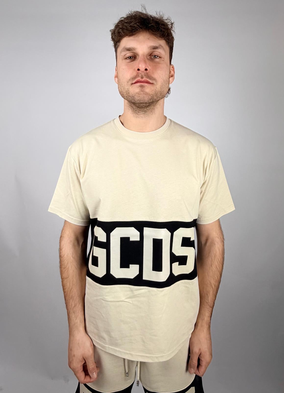 T-shirt Band Logo Oversize, Beige/Nero - GCDS