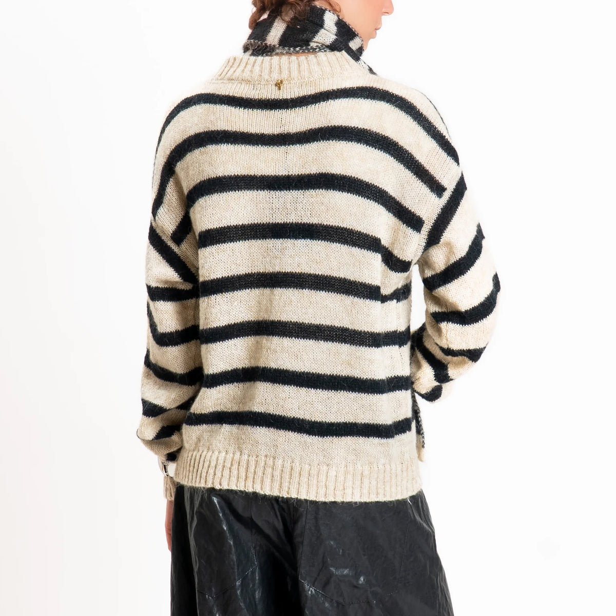 Cardigan Mohair A Righe Con Fusciacca, Panna/Nero - Philia Loft