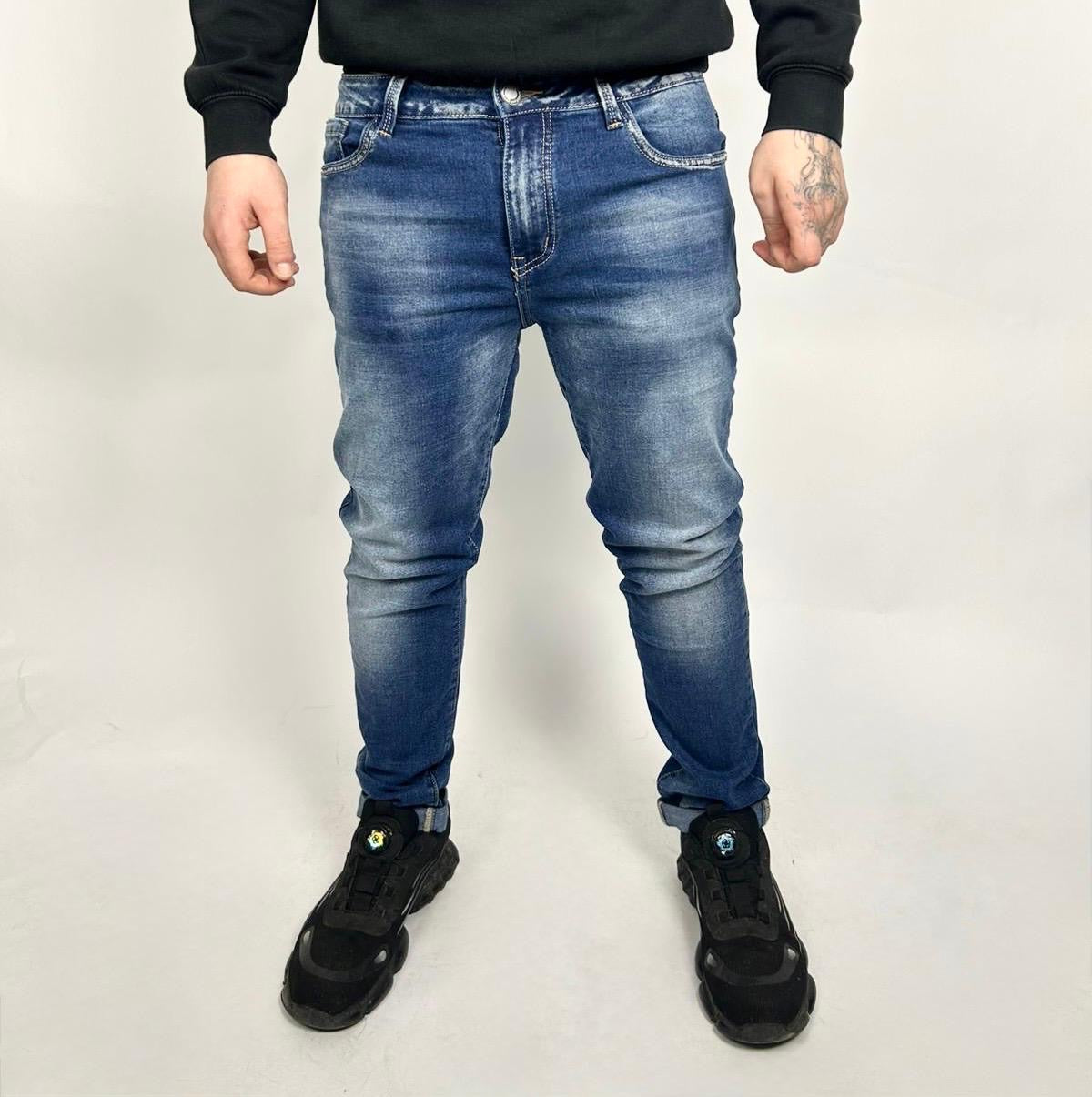 Jeans Liscio Lavaggio Blu Scuro - Landek
