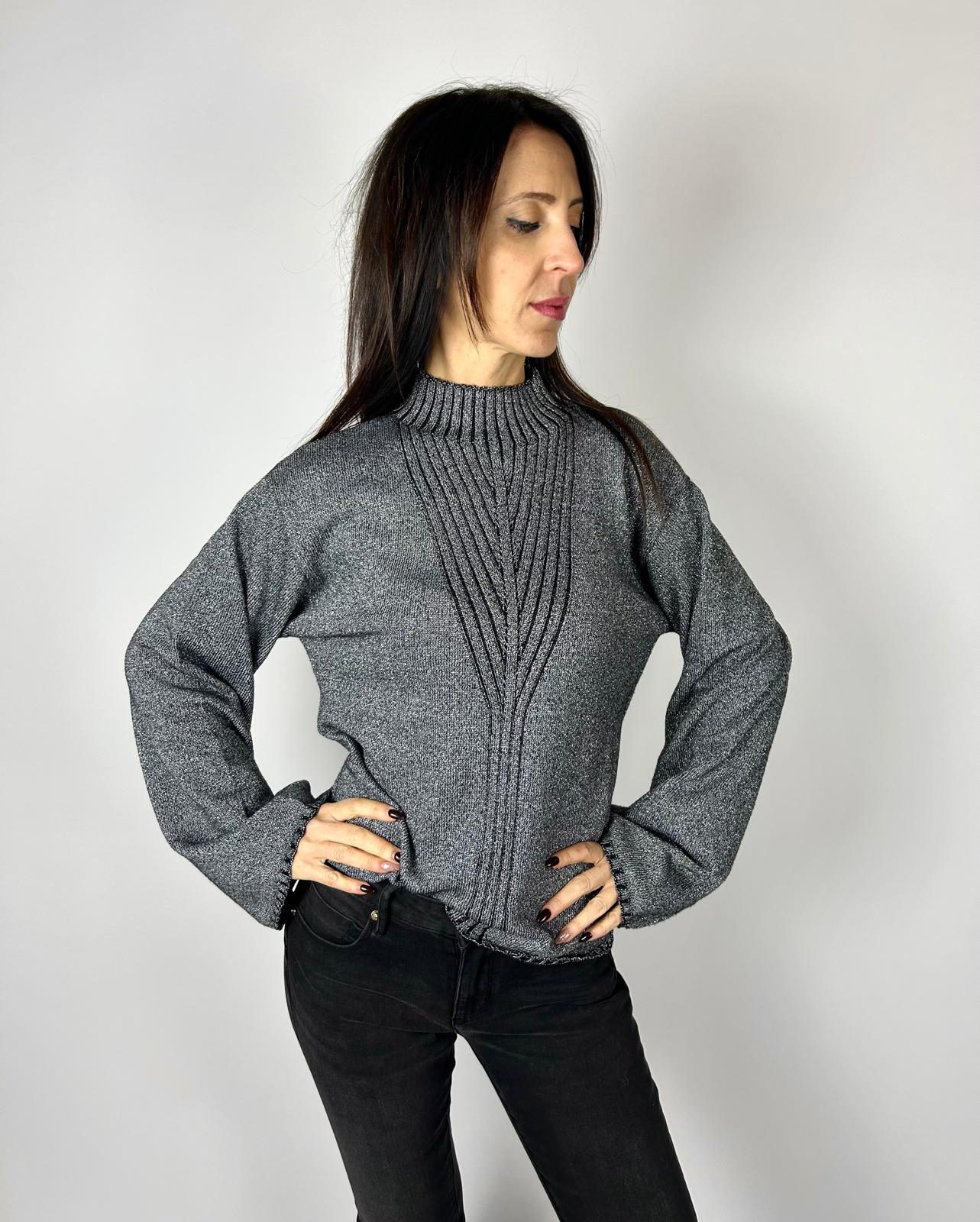Lurex Sweater, Grey - White Wise