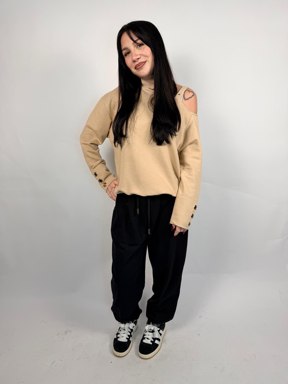 Felpa Spalla Scoperta, Beige - JIJIL