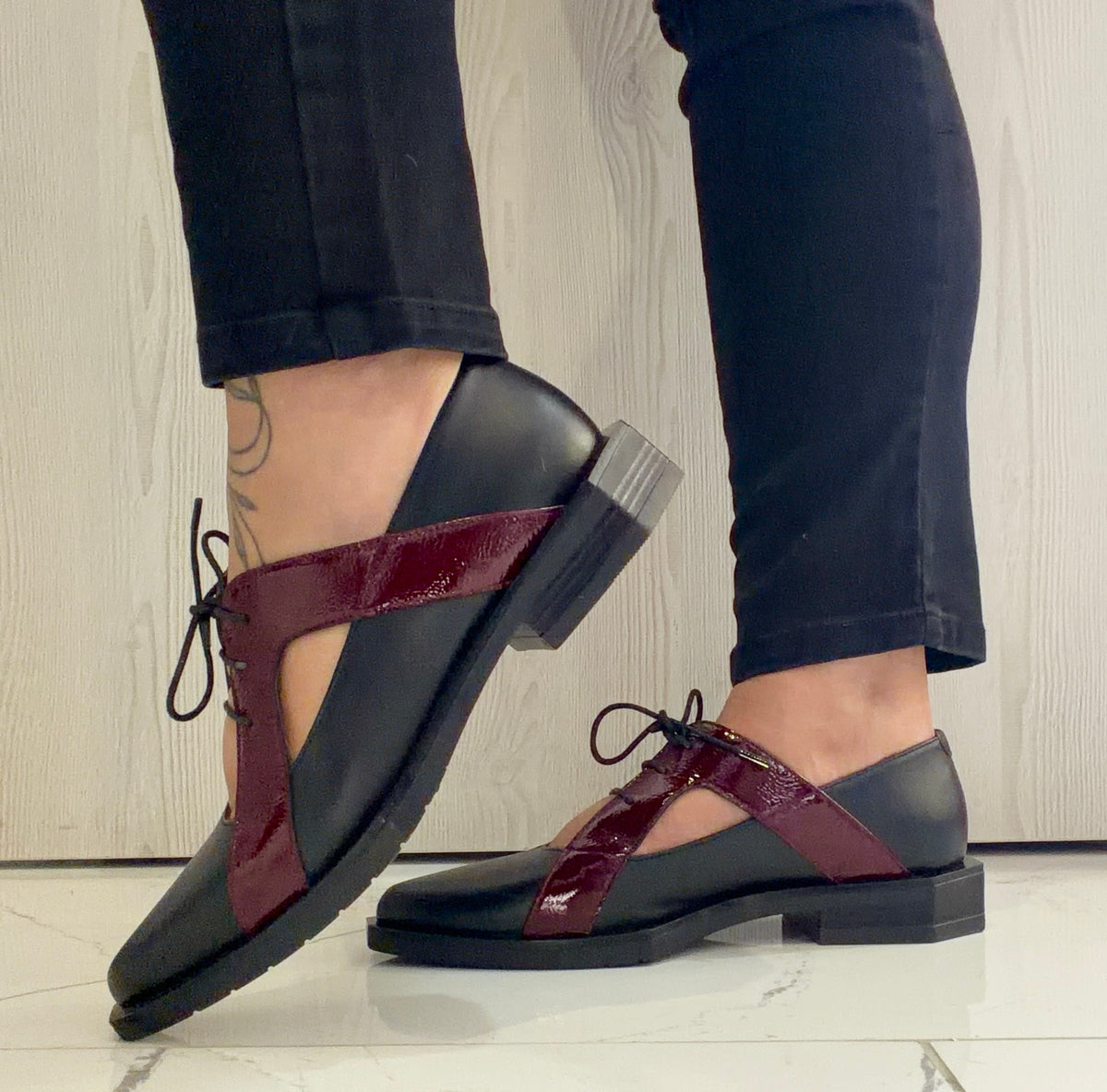 Mocassino aperto nero e bordeaux- Le Bohemien
